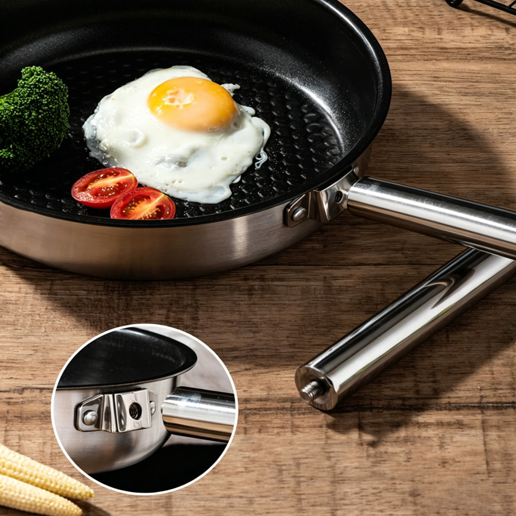 5 Piece Stainless Steel Camping Cookware Set with Skillet and Carry Bag for 4 to 8 People