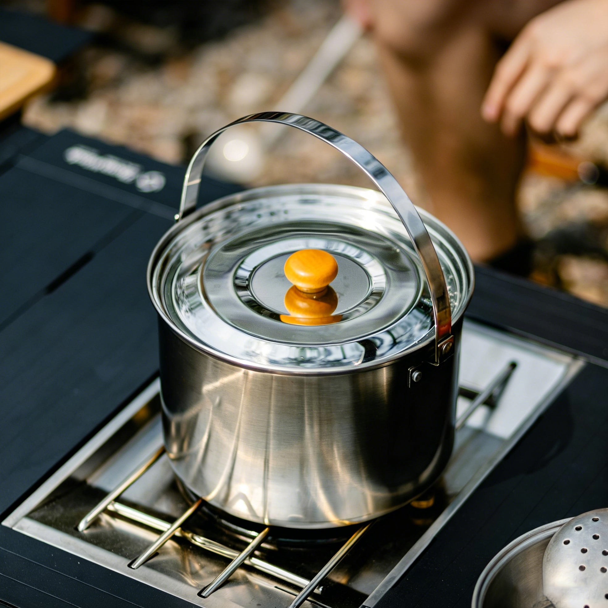 5-Piece Stainless Steel Camp Cook Set with Frying Pan and Drain Basket