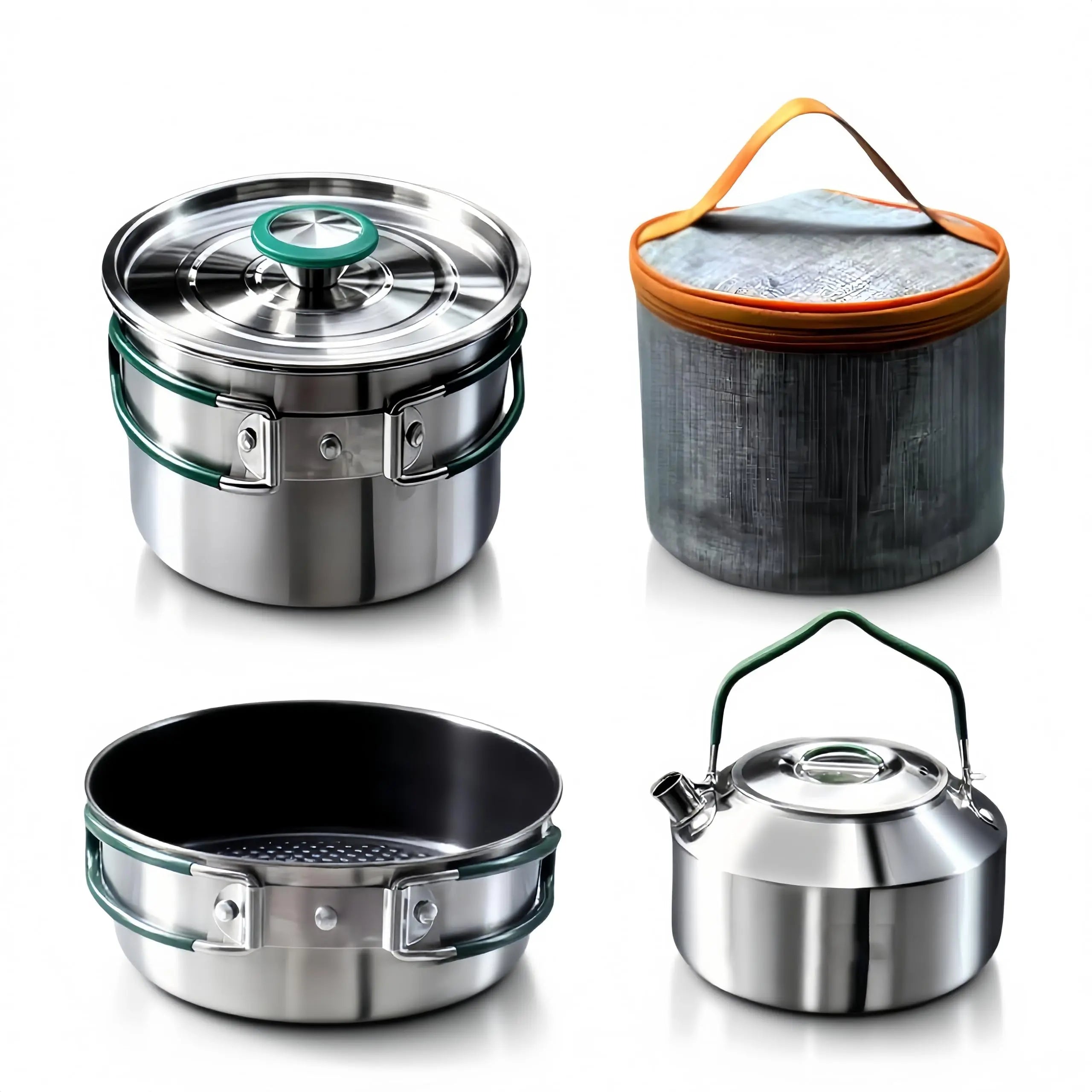Stainless Steel Camping Cookware Set with Frying Pan Saucepan and Kettle for 2 to 4 People Ilovecarlins