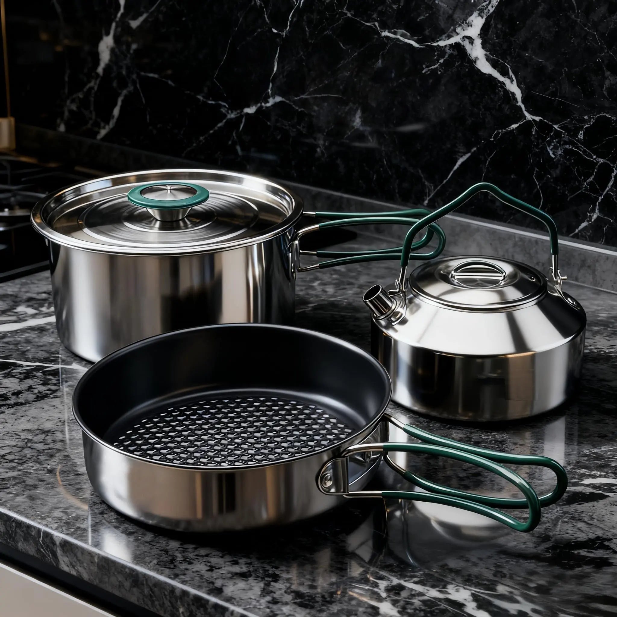 Stainless Steel Camping Cookware Set with Frying Pan Saucepan and Kettle for 2 to 4 People Ilovecarlins