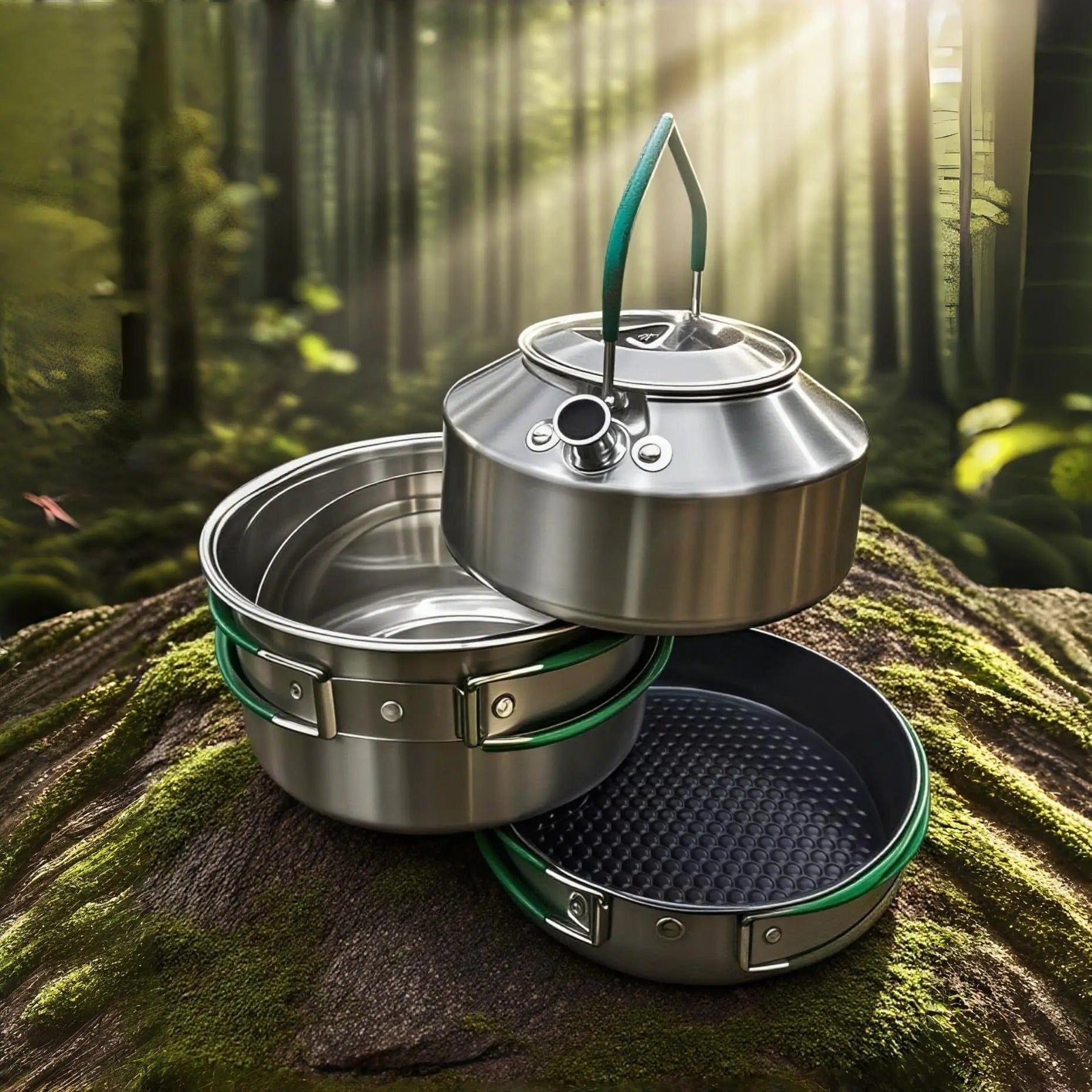 Stainless Steel Camping Cookware Set with Frying Pan Saucepan and Kettle for 2 to 4 People Ilovecarlins