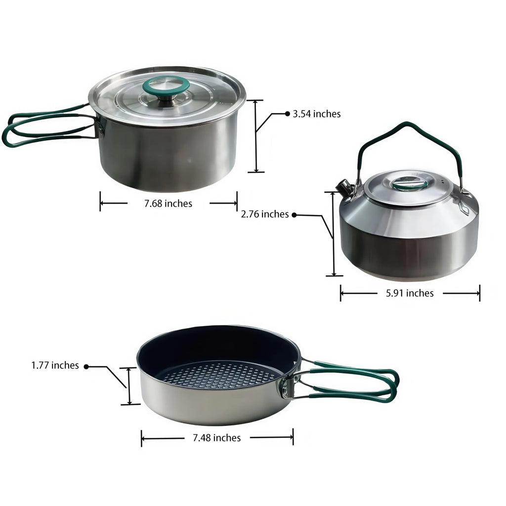 Stainless Steel Camping Cookware Set with Frying Pan Saucepan and Kettle for 2 to 4 People Ilovecarlins