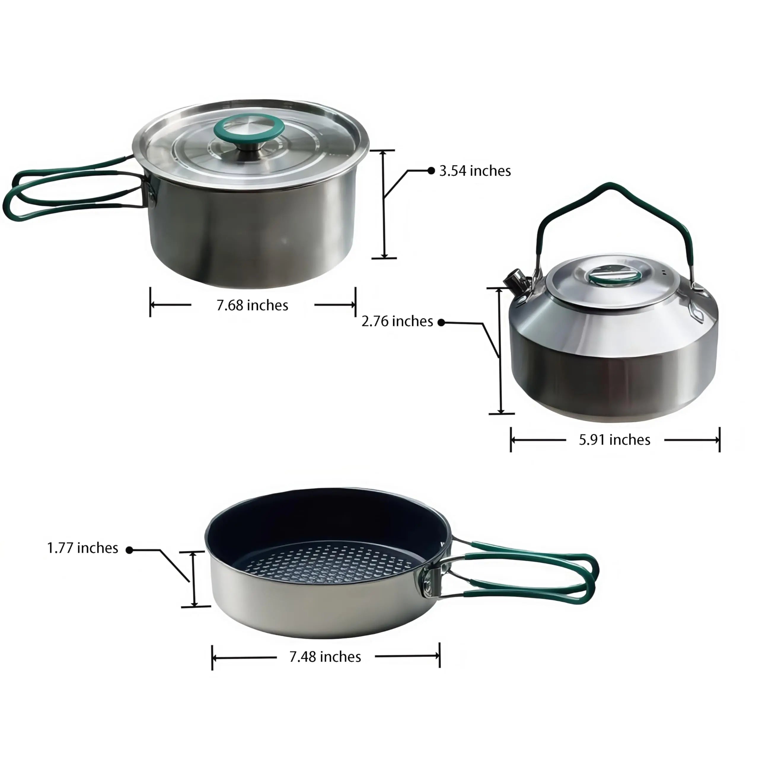 Stainless Steel Camping Cookware Set with Frying Pan Saucepan and Kettle for 2 to 4 People Ilovecarlins
