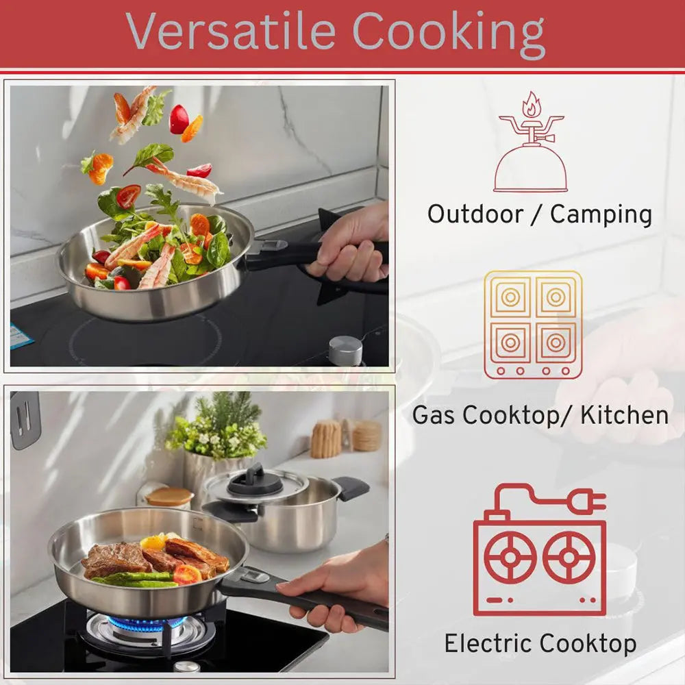 6 Piece Stainless Steel Nesting Camping Cookware Set with Detachable Handle for 2 to 4 People Ilovecarlins