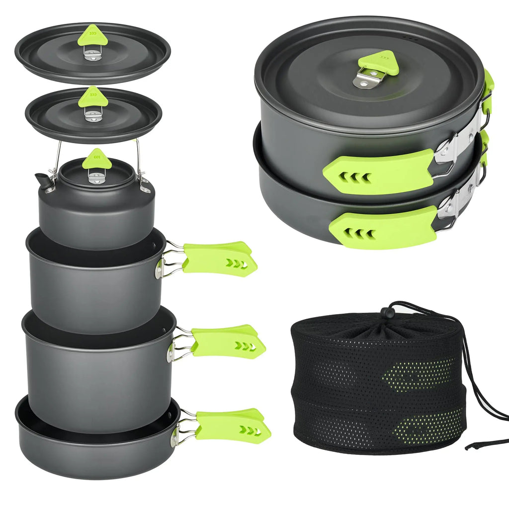 4 Piece Lightweight Aluminum Camping Cookware Set with Kettle for 2 to 4 People Ilovecarlins