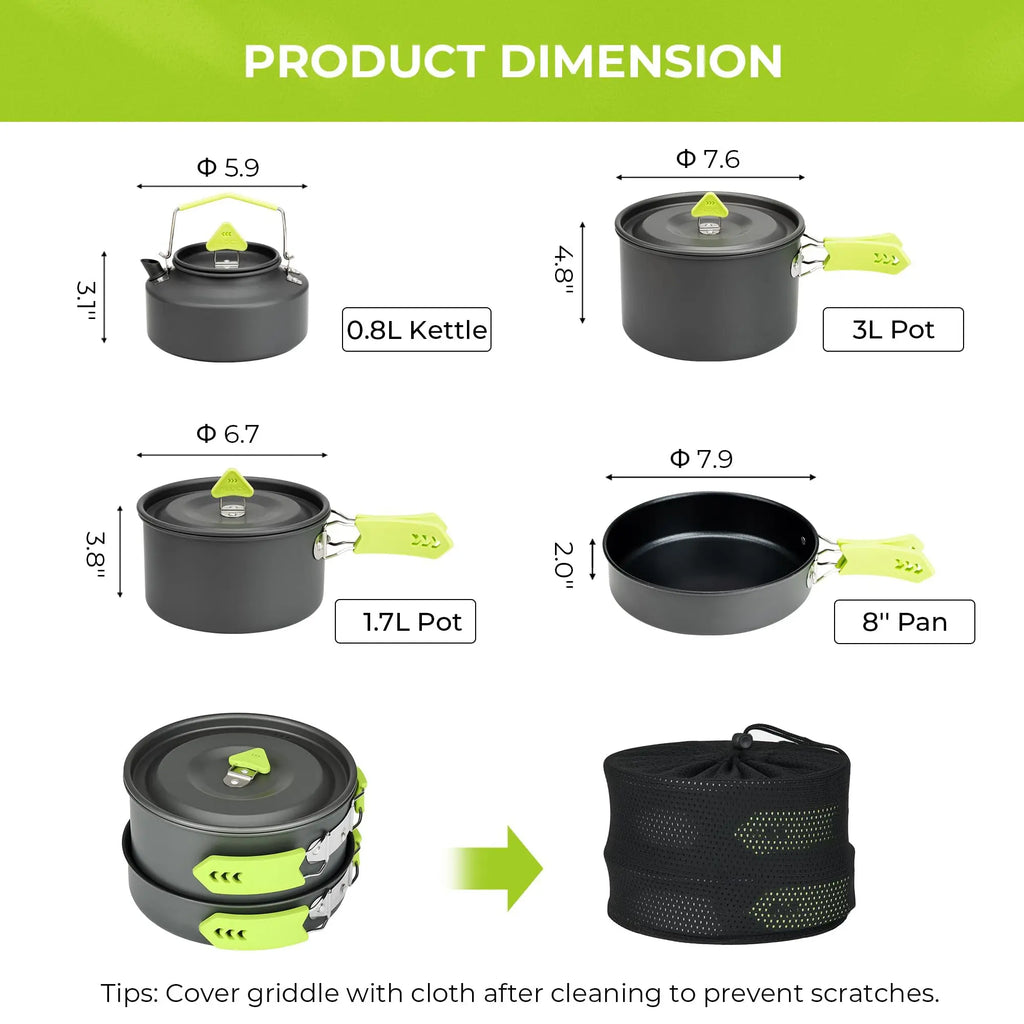 4 Piece Lightweight Aluminum Camping Cookware Set with Kettle for 2 to 4 People Ilovecarlins