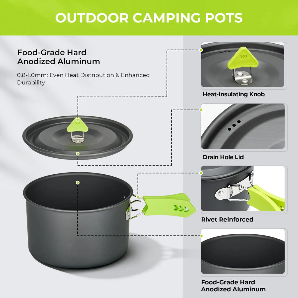4 Piece Lightweight Aluminum Camping Cookware Set with Kettle for 2 to 4 People Ilovecarlins