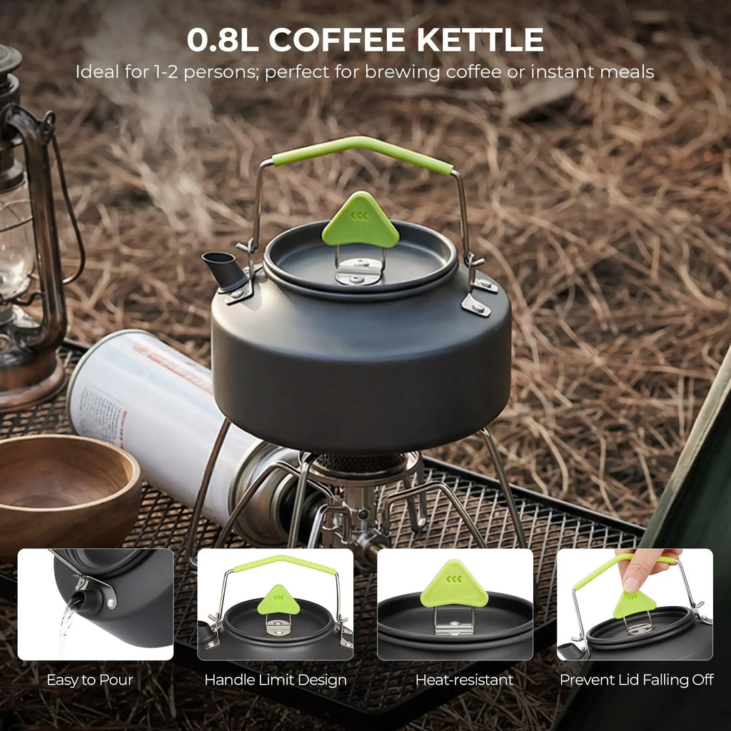 4 Piece Lightweight Aluminum Camping Cookware Set with Kettle for 2 to 4 People Ilovecarlins