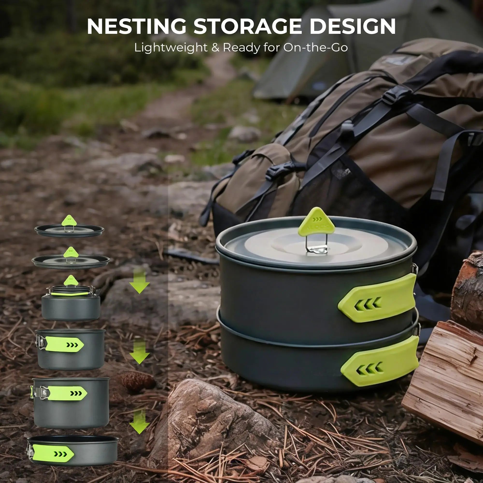 4 Piece Lightweight Aluminum Camping Cookware Set with Kettle for 2 to 4 People Ilovecarlins