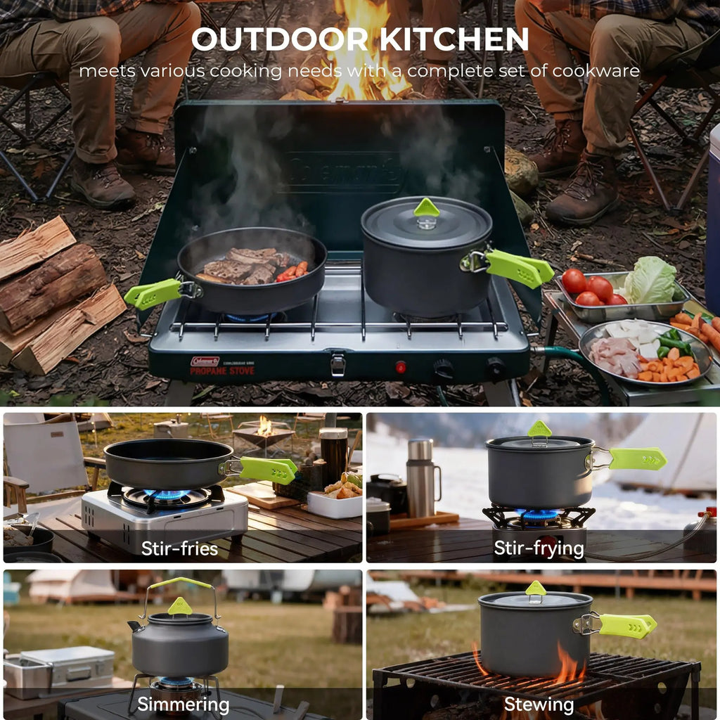 4 Piece Lightweight Aluminum Camping Cookware Set with Kettle for 2 to 4 People Ilovecarlins