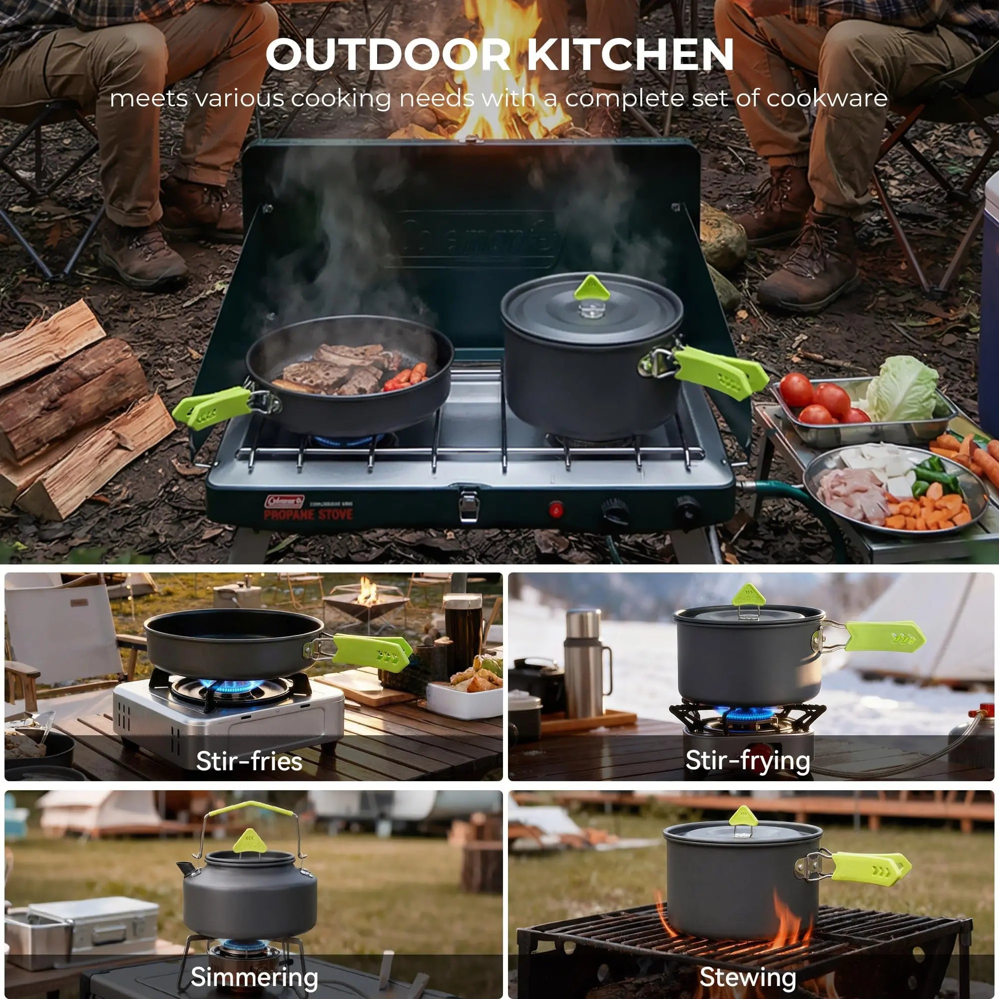 4 Piece Lightweight Aluminum Camping Cookware Set with Kettle for 2 to 4 People Ilovecarlins