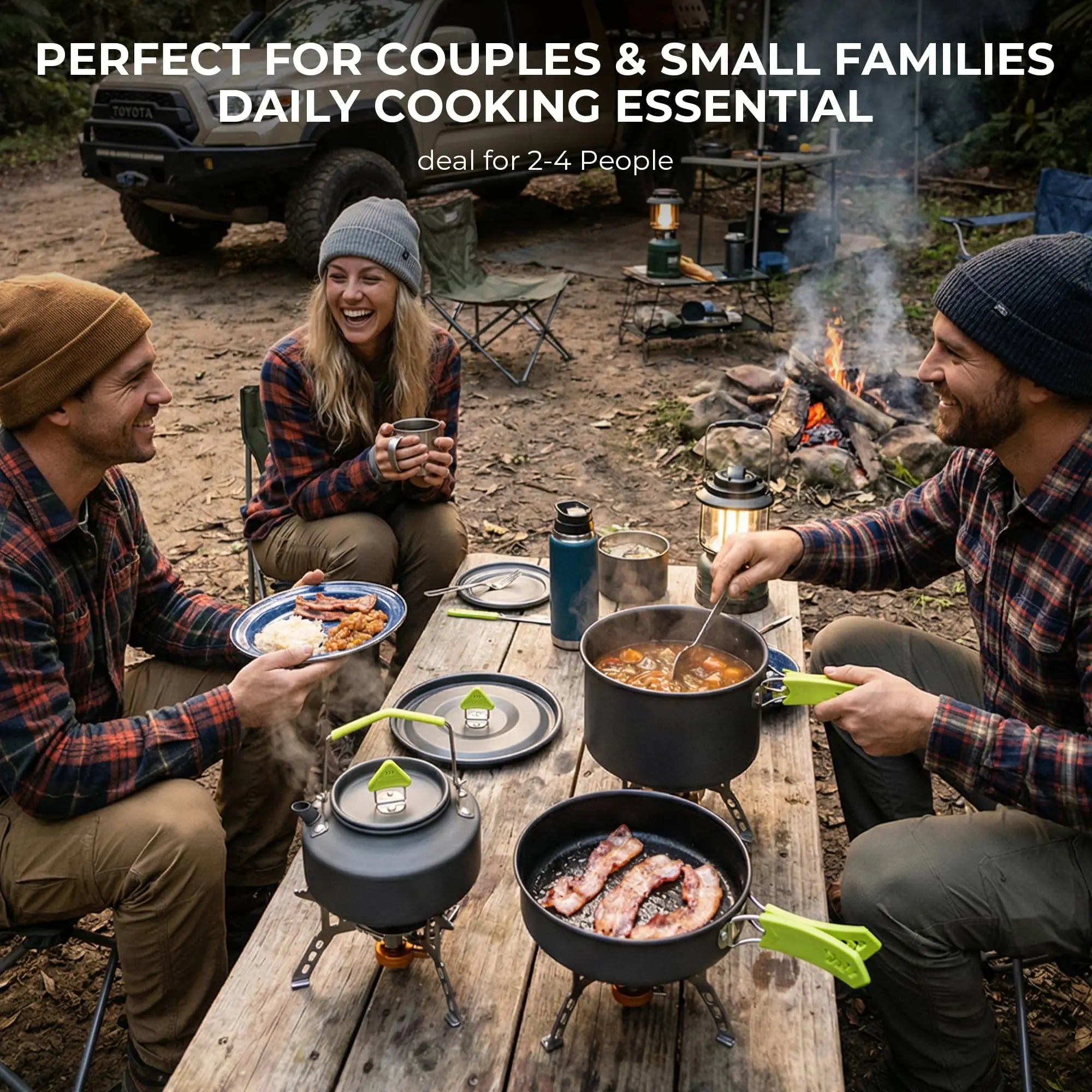 4 Piece Lightweight Aluminum Camping Cookware Set with Kettle for 2 to 4 People Ilovecarlins