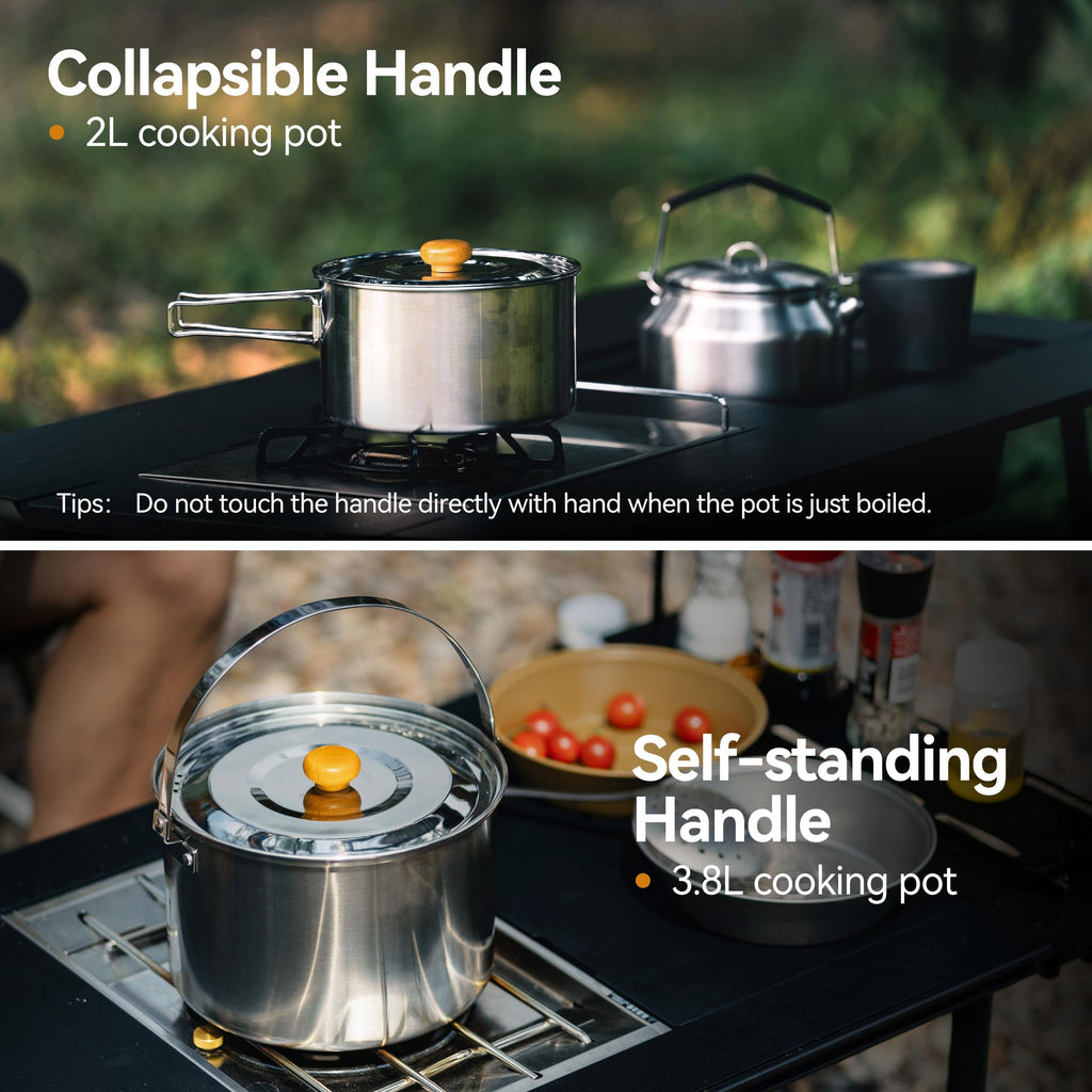 5-Piece Stainless Steel Camp Cook Set with Frying Pan and Drain Basket