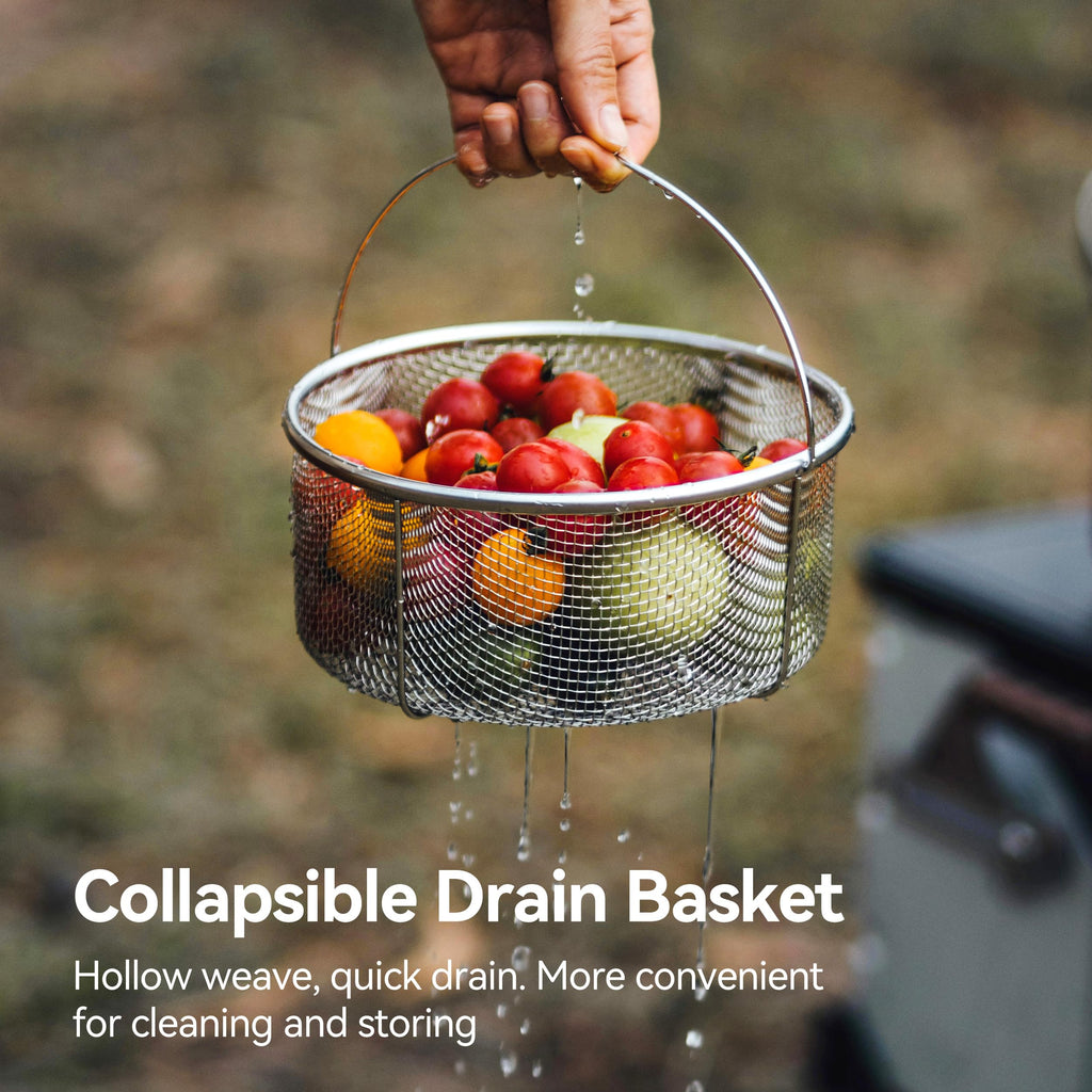 5-Piece Stainless Steel Camp Cook Set with Frying Pan and Drain Basket