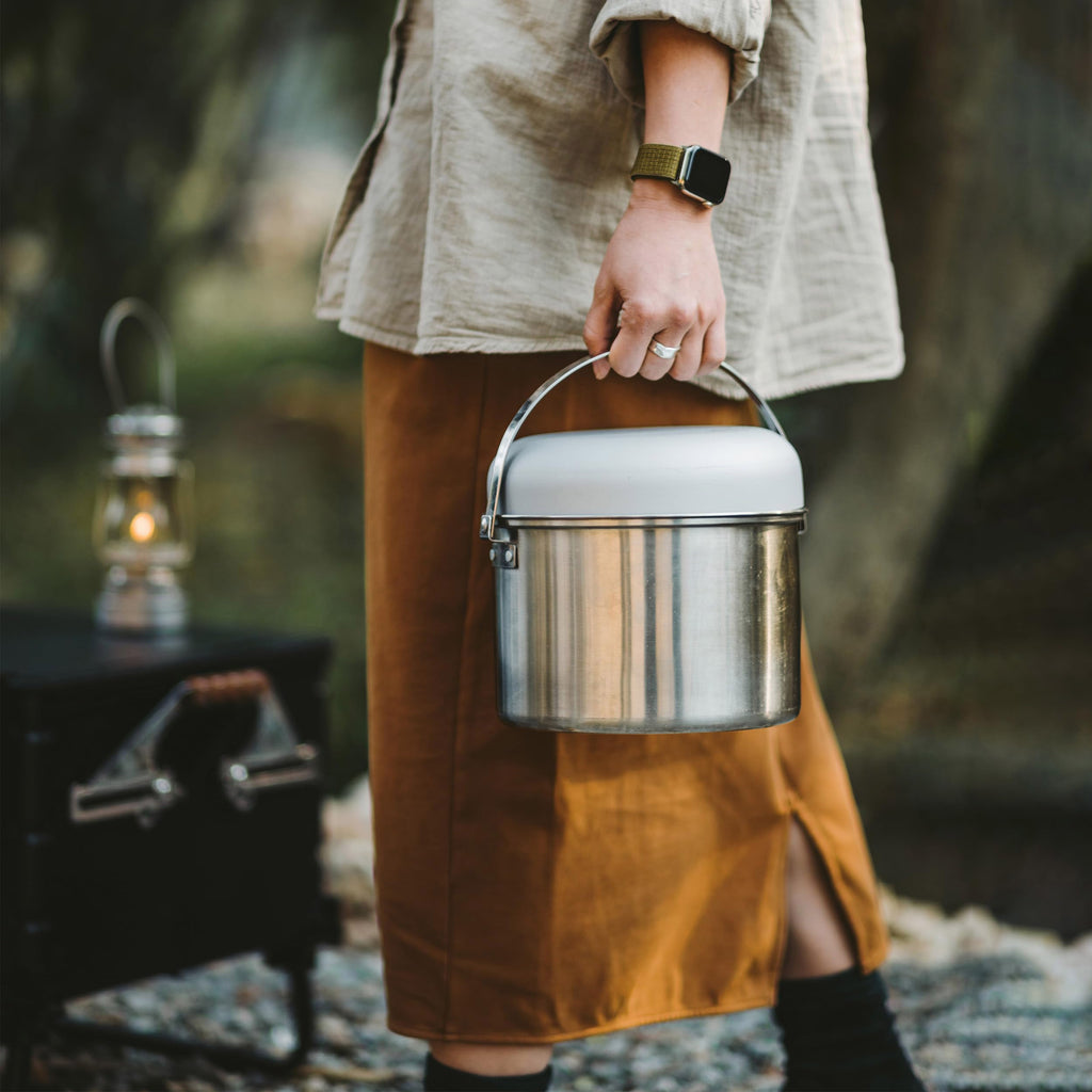 5-Piece Stainless Steel Camp Cook Set with Frying Pan and Drain Basket