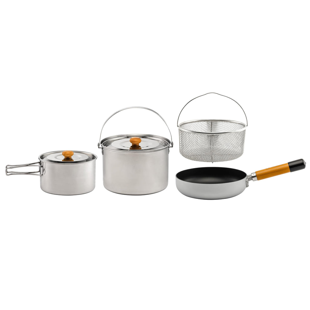 5-Piece Stainless Steel Camp Cook Set with Frying Pan and Drain Basket